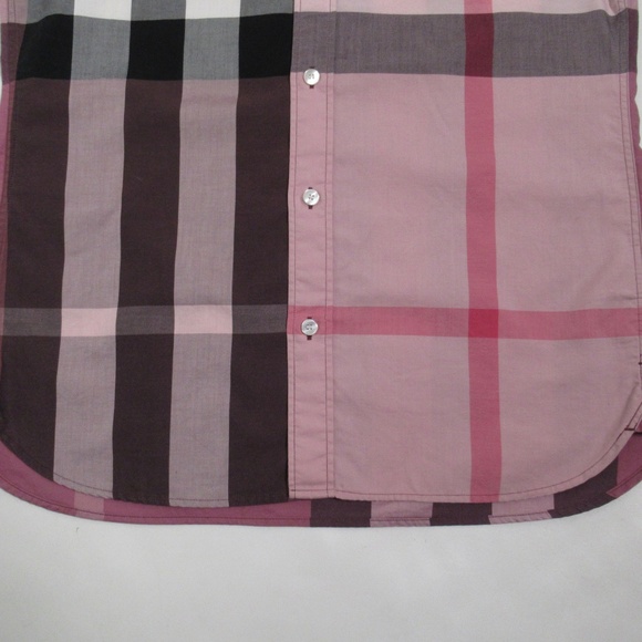 Burberry Men's Check Cotton Short Sleeve Shirt Pink Size S - Picture 3 of 12
